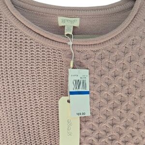 Greige Textured Knit Sweater in Dusty Rose.